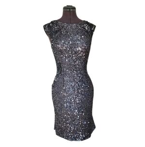 SZ4 Scala Sequin Silver Mini Dress Sheer Cutouts
